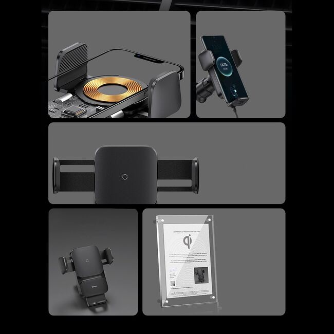 Suport auto wireless charging 15W Baseus, negru, CGZX000101
