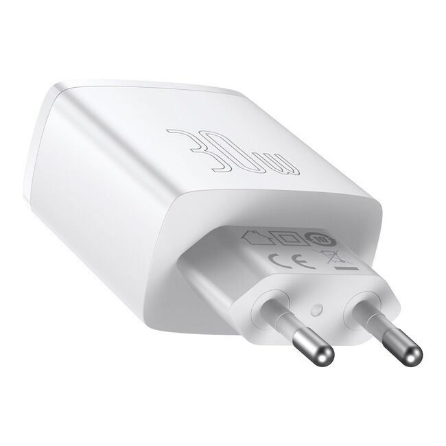 Incarcator priza 2xUSB, Type-C 30W PD Baseus, alb, CCXJ-E02