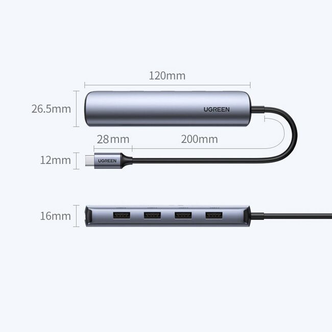 Hub 4 x USB, Type-C, HDMI Ugreen, 4K la 30Hz, gri, 20197
