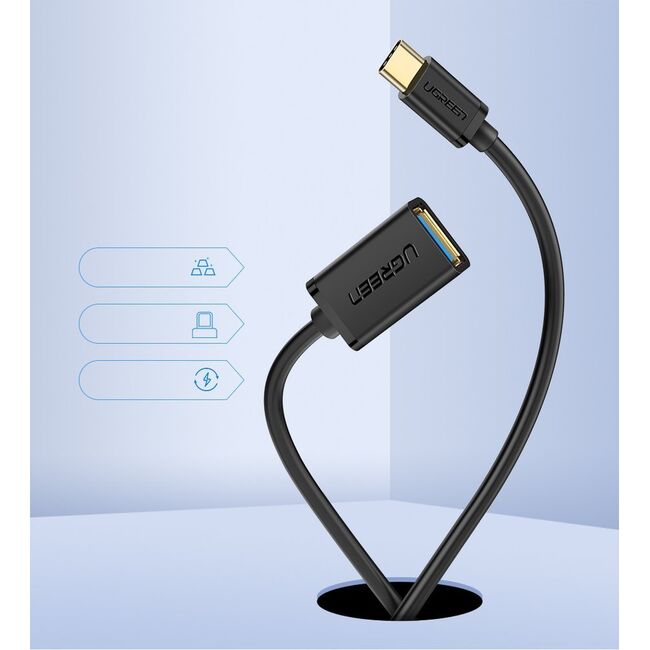 Adaptor cu cablu Ugreen, USB la USB Type-C 3.0 OTG, 5Gbps, negru 30701