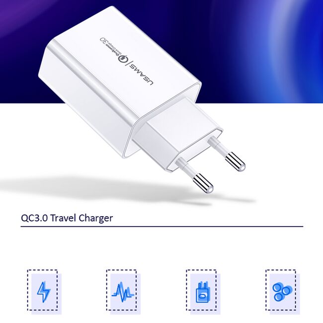 Incarcator priza USB Fast Charging, 18W Usams T22, 3A, alb