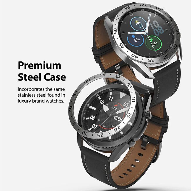 Rama Samsung Galaxy Watch 3 45mm Ringke Bezel Styling, Stainless Silver / Black