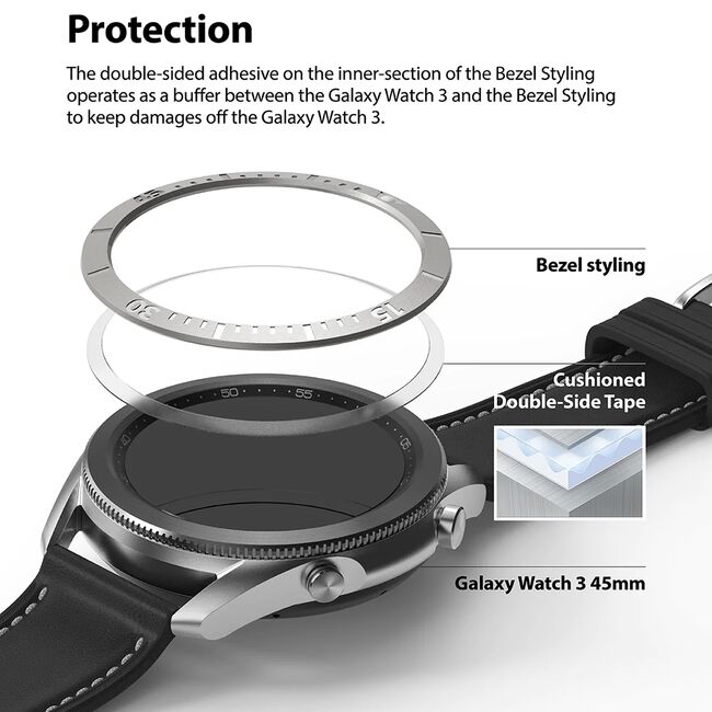 Rama Samsung Galaxy Watch 3 45mm Ringke Bezel Styling, Stainless Silver / White