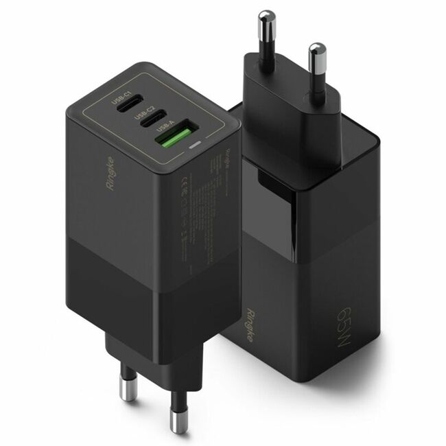 Statie de incarcare pentru priza Ringke 1 x USB 3.0, 2 x Type-C, GaN Fast Charging 65W - negru
