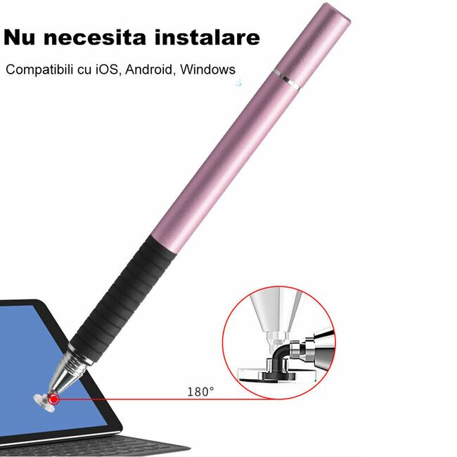 Stylus pen Techsuit, 2in1 universal, Android, iOS, roz deschis