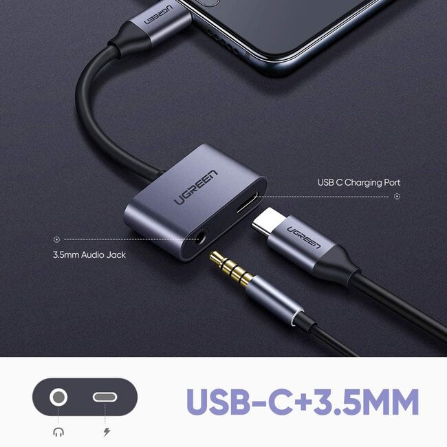 Adaptor casti USB-C la mufa Jack, Type-C Ugreen, gri, 50596