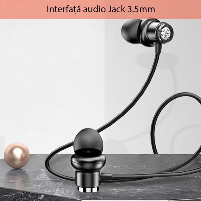 Casti in-ear, stereo (yh-31) cu microfon, jack 3.5mm, 1.2m, yesido - negru