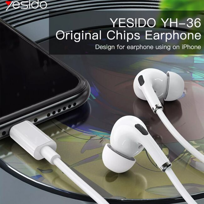 Casti in-ear, stereo (yh-36) cu microfon, type-c, 1.2m, yesido - alb