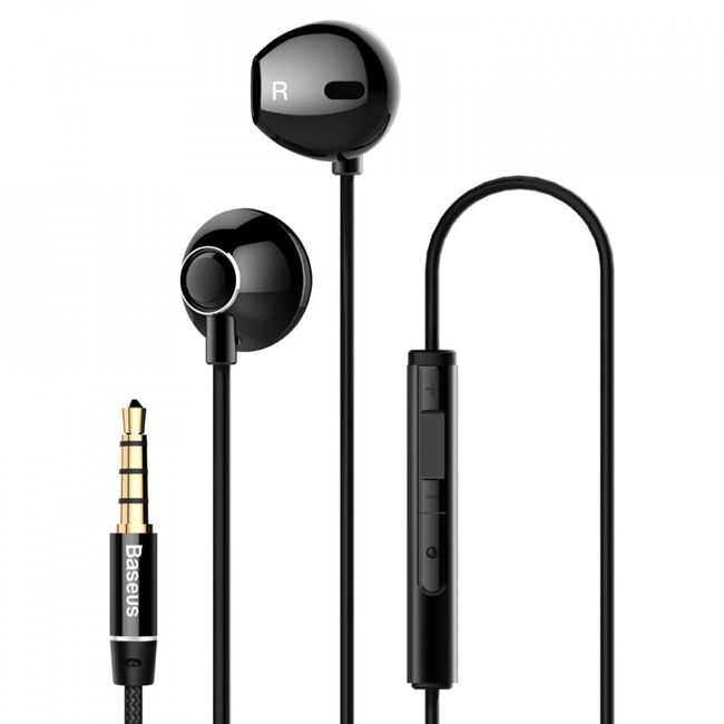 Casti in-ear enock cu microfon, jack 3.5mm, 1.2m, baseus (ngh06-01) - negru