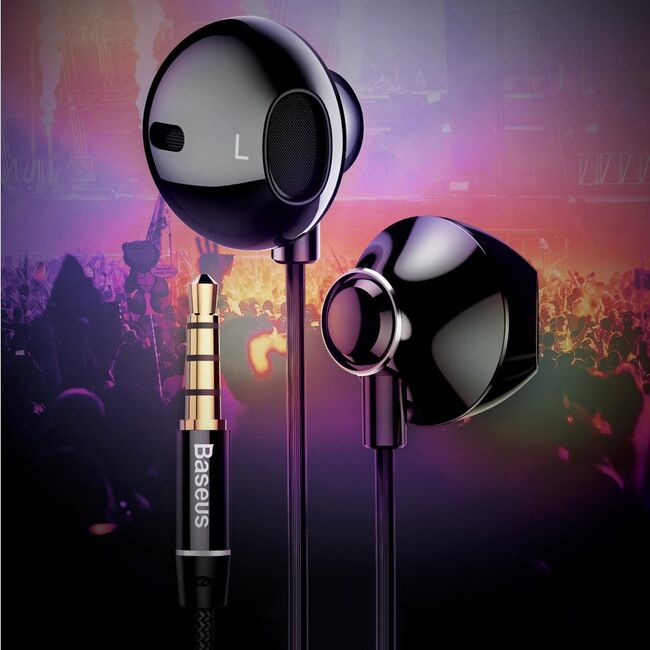 Casti in-ear enock cu microfon, jack 3.5mm, 1.2m, baseus (ngh06-01) - negru
