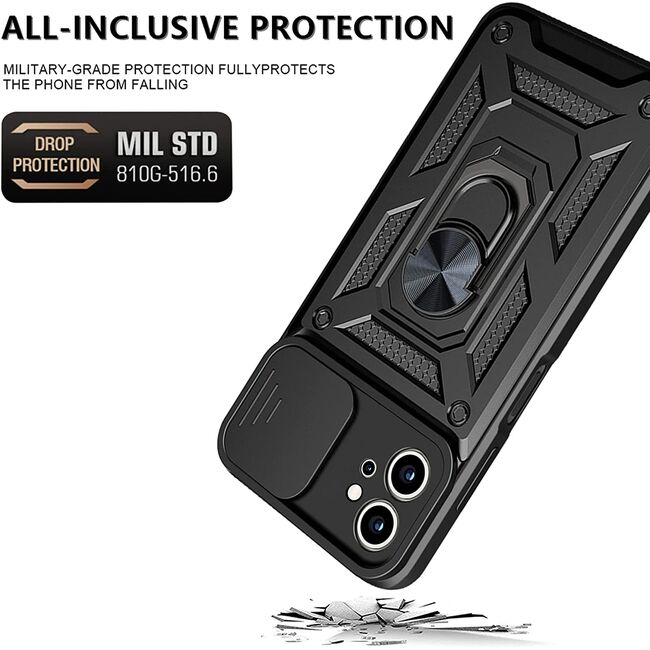 Husa pentru Motorola Moto G72 cu inel Ring Armor Kickstand Tough, protectie camera (negru)