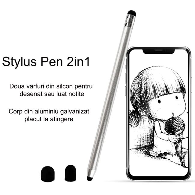 Stylus pen Techsuit, 2in1 universal, Android, iOS, aluminiu, bleu