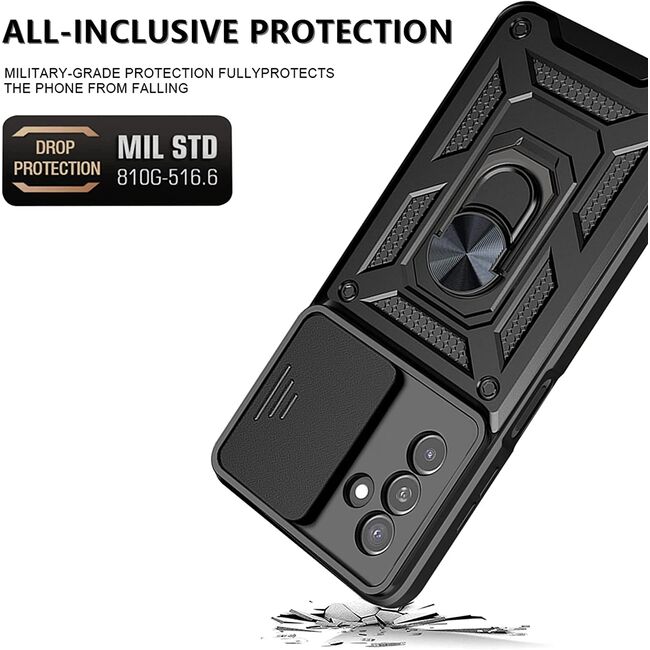 Husa pentru Samsung Galaxy A14 4G sau A14 5G cu inel Ring Armor Kickstand Tough, protectie camera (negru)