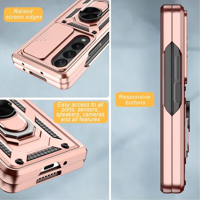 Husa pentru Samsung Galaxy Z Fold 4 cu inel Ring Armor Kickstand Tough, protectie camera, pink