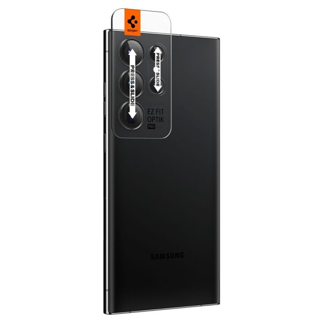 Folie Camera pentru Samsung Galaxy S23 Ultra Spigen - optik.tr ”ez fit” camera glass (2 pack), negru