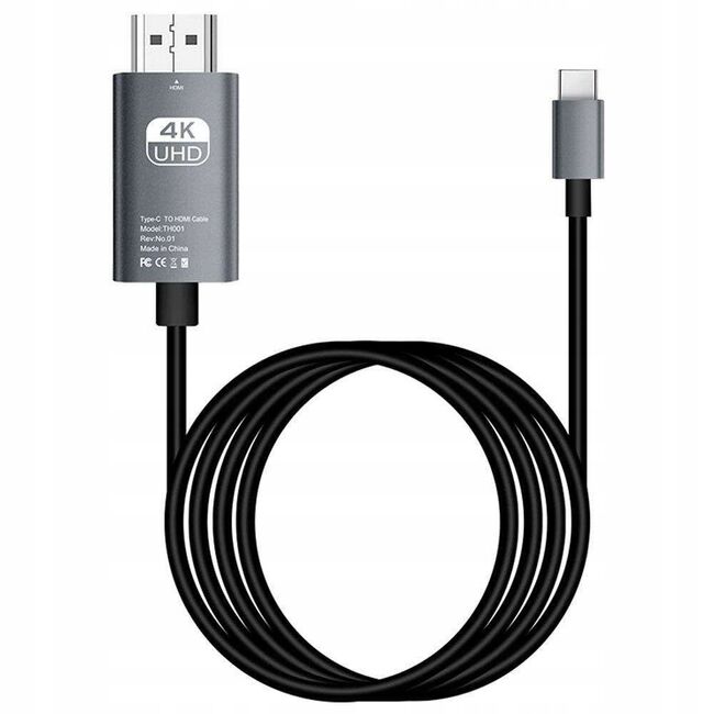 Cablu video de la USB-C la HDMI, 4K @ 60Hz, compatibil MacBook, 1.8 m, negru