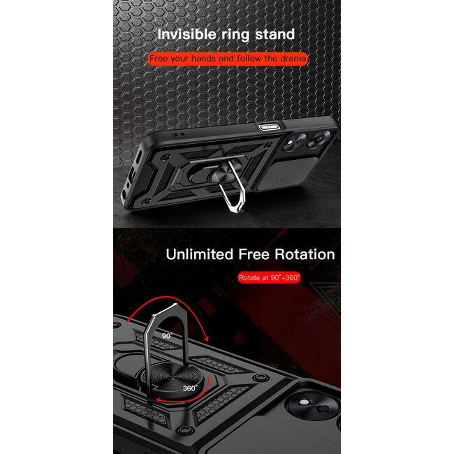 Husa Oppo A78 5G cu inel Ring Armor Kickstand Tough Rugged cu protectie camera (negru)