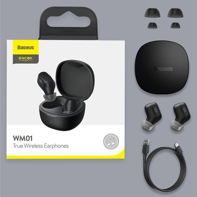 Casti Bluetooth 5.3 Baseus WM01, TWS earbuds, negru