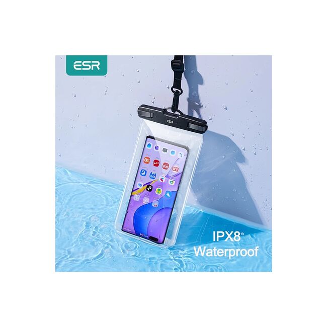 Husa subacvatica pentru telefon 6.5", IPX8 ESR, negru