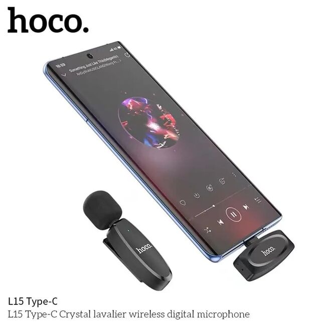 Lavaliera telefon iPhone, microfon wireless Hoco L15, negru