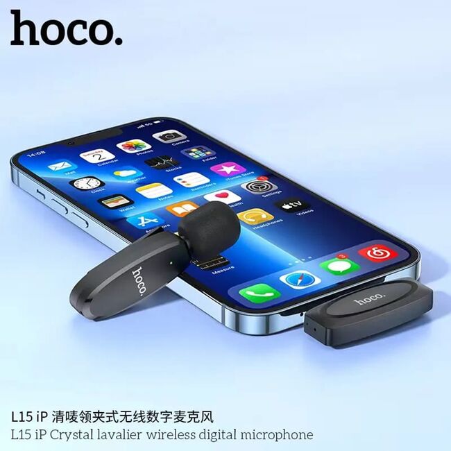Lavaliera telefon iPhone, microfon wireless Hoco L15, negru