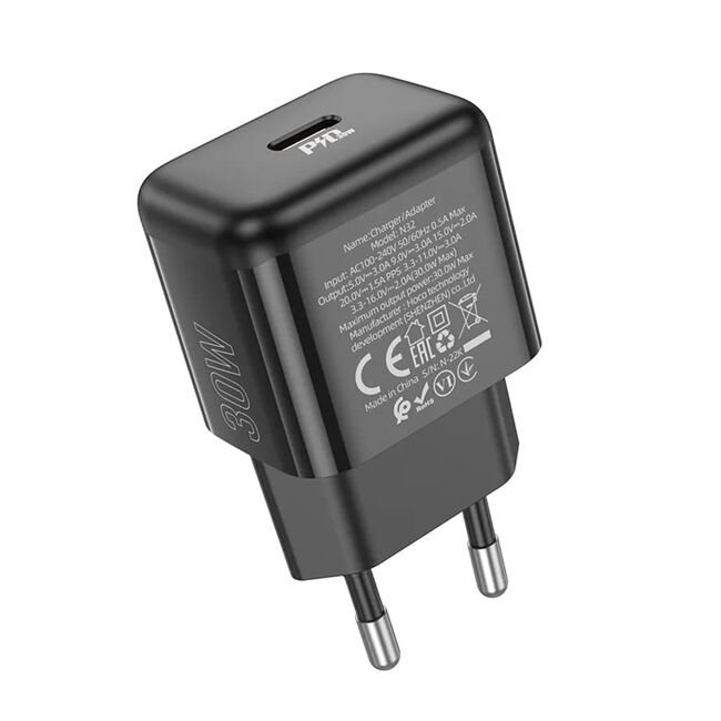 Incarcator priza Type-C PD30W Hoco N32 + cablu Lightning - negru