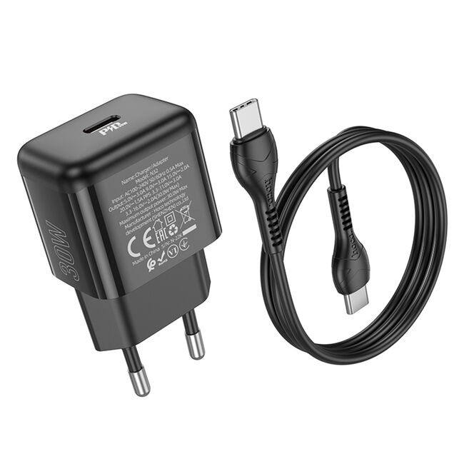 Incarcator priza Type-C PD30W Hoco N32 + cablu USB-C, negru