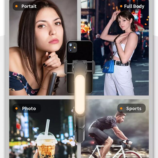 Selfie stick cu stabilizator tip gimbal pentru telefon cu trepied si telecomanda, negru