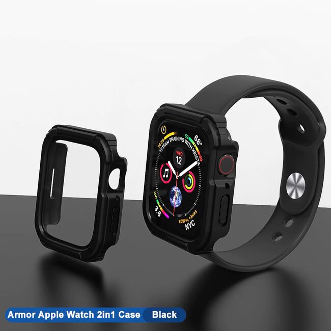 [Pachet 360°] Husa + folie Apple Watch 1 / 2 / 3 (42mm) Lito Armor S+, negru
