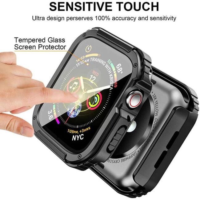 [Pachet 360°] Husa + folie Apple Watch 7 / 8 (41mm) Lito Armor S+, negru