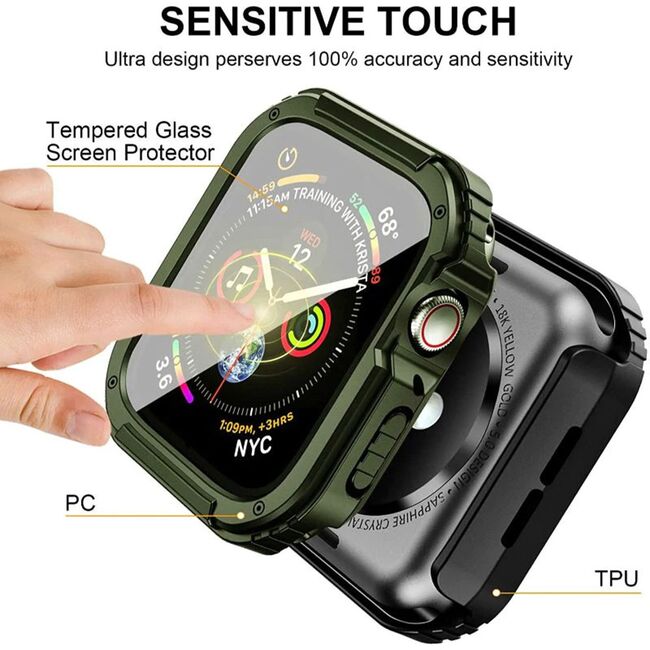 [Pachet 360°] Husa + folie Apple Watch 7 / 8 (45mm) Lito Armor S+, verde