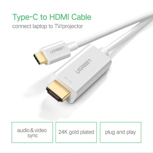 Cablu video Type-C la HDMI 4K@30Hz Ugreen, 1.5m , alb