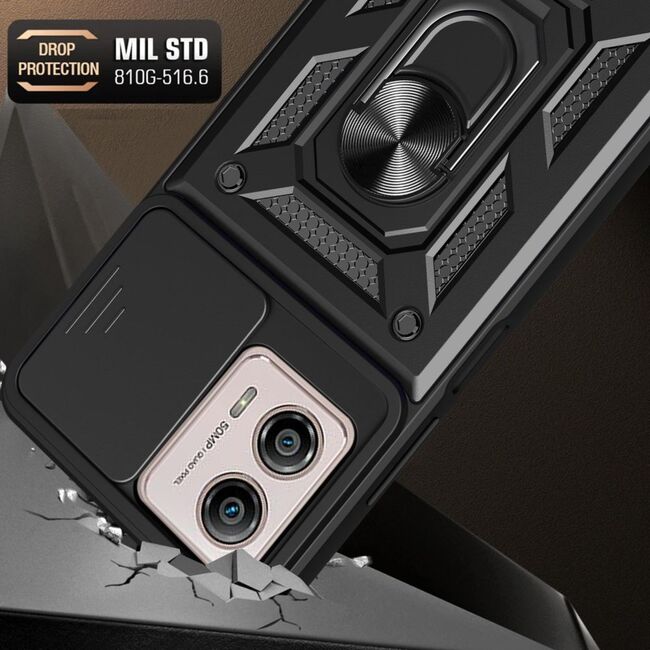 Husa pentru Motorola Moto G53 cu inel Ring Armor Kickstand Tough, protectie camera (negru)