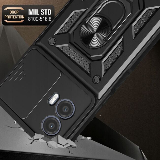 Husa pentru Motorola Moto G73 5G cu inel Ring Armor Kickstand Tough, protectie camera (negru)