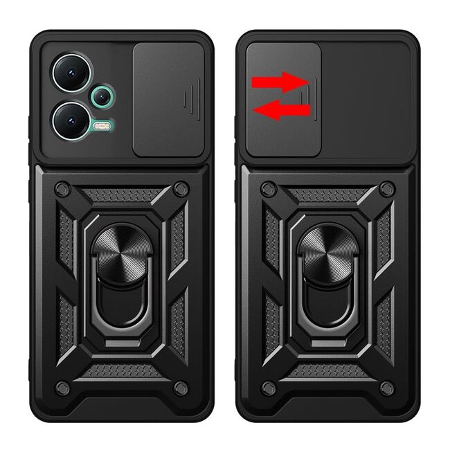Husa pentru Xiaomi Redmi Note 12 5G sau Poco X5 cu inel Ring Armor Kickstand Tough, protectie camera (negru)