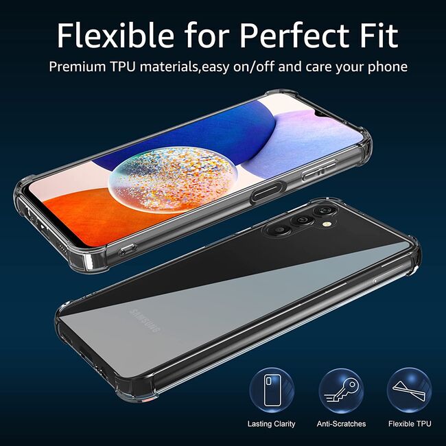 Pachet 360: Folie sticla + Husa pentru Samsung Galaxy A14 4G sau 5G Anti-Shock 1.5mm, transparent
