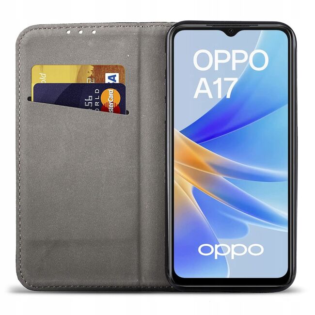 Husa pentru Oppo A17 Wallet tip carte, navy blue