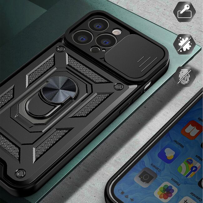 Husa pentru iPhone 14 Pro cu inel Ring Armor Kickstand Tough, protectie camera (negru)