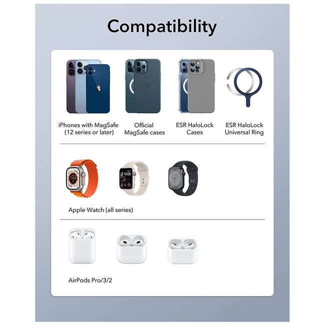 Statie de incarcare wireless 3 in 1 ESR Halolock pentru iphone, airpods si apple watch, alb