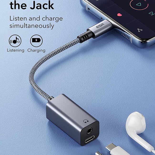 Adaptor audio Jack 3.5mm, 1 x USB tip C ESR, Fast Charge 27W, cip DAC