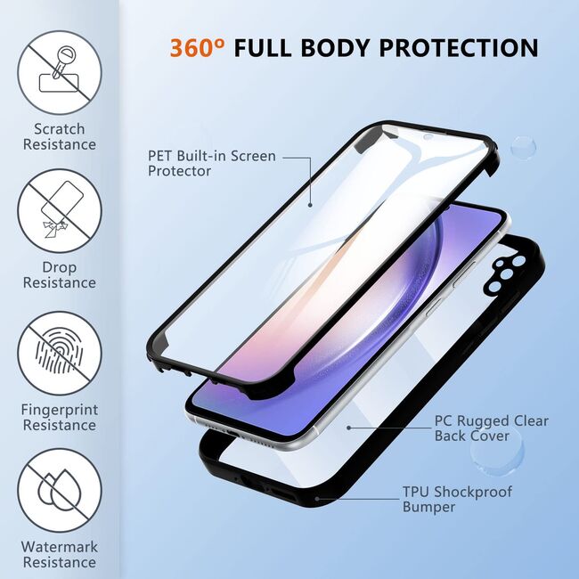 Pachet 360: Husa cu folie integrata Samsung Galaxy A54 5G Cover360 (fata+spate), negru