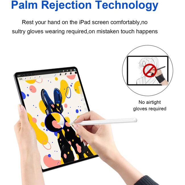 Stylus Pen activ pentru iPad, Profesional, Penite anti-zgarieturi, functie Palm Rejection, Tilt, Lag-Free, Magnetic, Alb