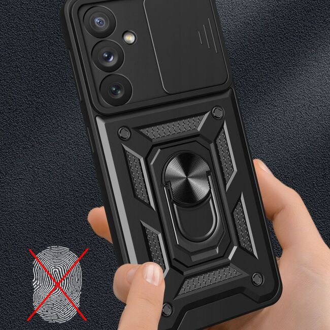 Pachet 360: Folie din sticla + Husa pentru Samsung Galaxy A34 5G cu inel Ring Armor Kickstand Tough, protectie camera (negru)