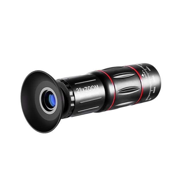 Teleobiectiv smartphone 28x, set lentila zoom pentru telefon cu trepied, HD Lanthanide Glass, Connection & E-Clip, negru