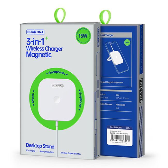 Incarcator fara fir universal cu suport birou Duzzona W7, alb