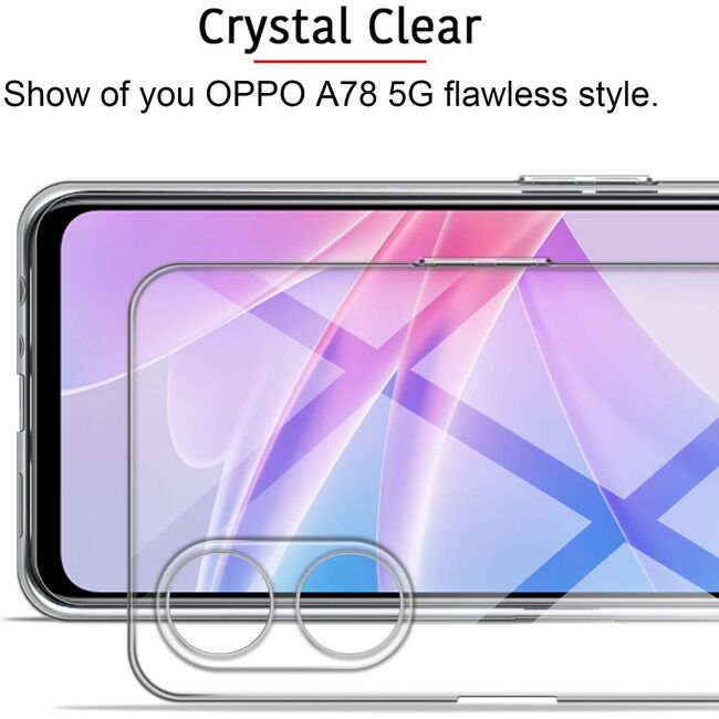 Pachet 360: Folie din sticla + Husa Oppo A78 Slim Anti-Shock 1.5mm, Transparent