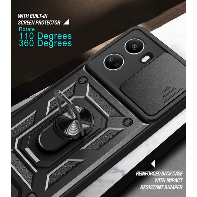 Husa pentru Huawei Nova 10 SE cu inel Ring Armor Kickstand Tough, protectie camera (negru)
