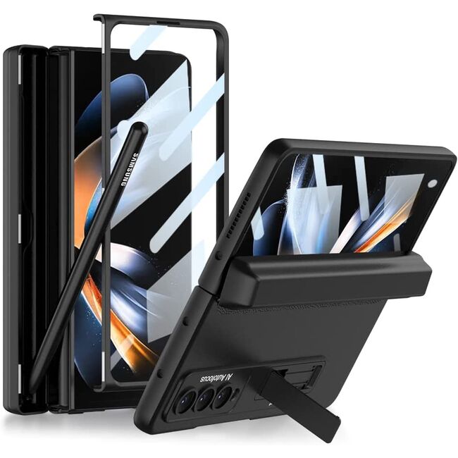 Pachet 360: Husa cu folie integrata din sticla pentru Samsung Galaxy Z Fold 3 Full Cover (fata+spate), negru