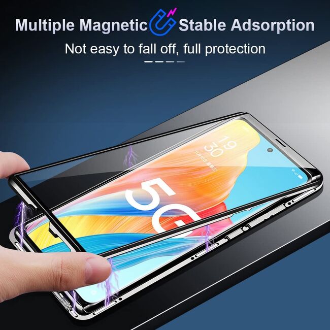 Husa 360 Magnetic Glass pentru Oppo A78 5G (sticla fata + spate), negru