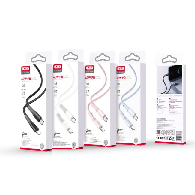 XO cablu fast charge PD 60W NB-Q226B de la USB-C la USB-C, lungime 1m, alb